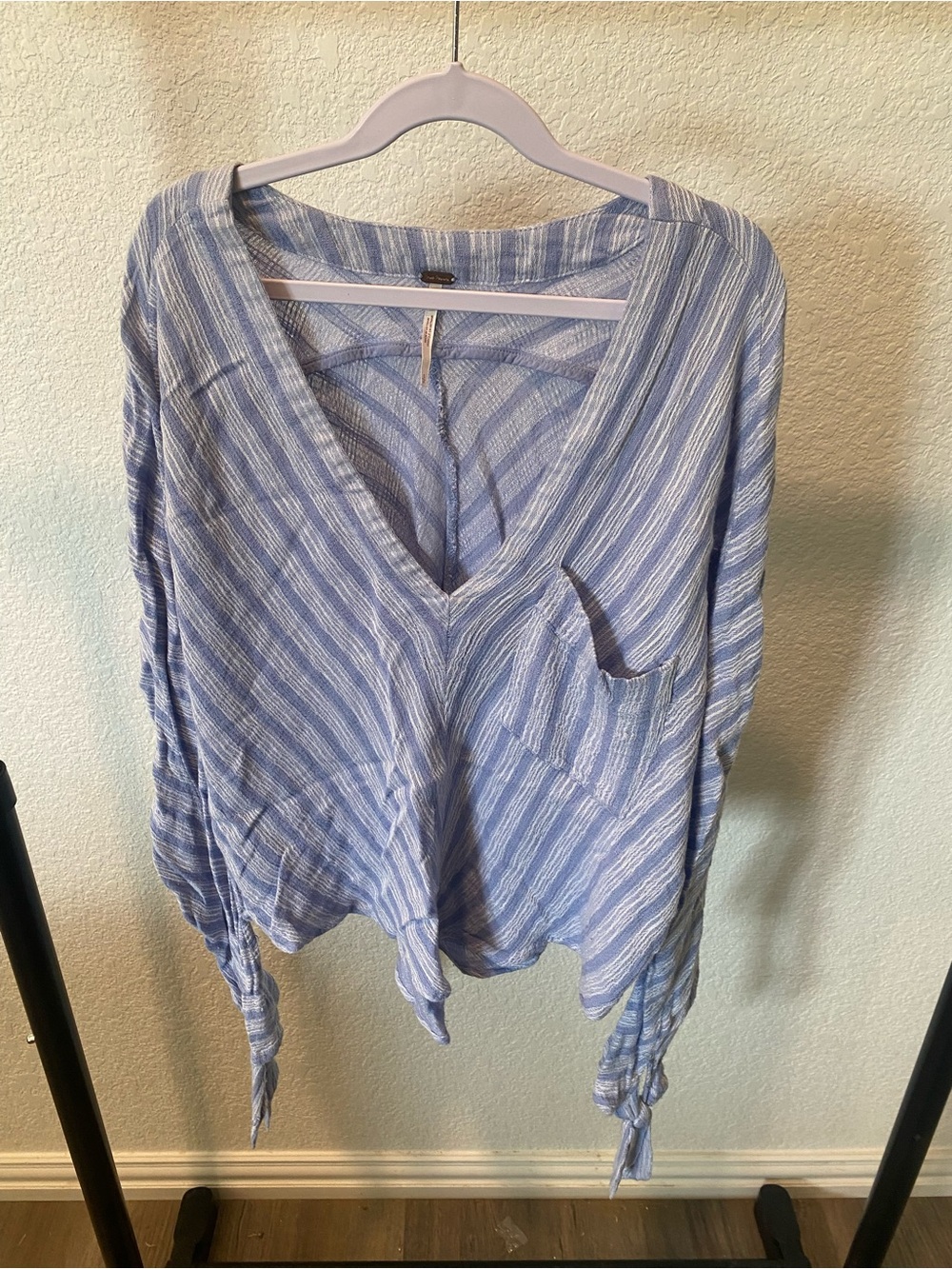 Free People Blue & White Striped V-Neck Tunic